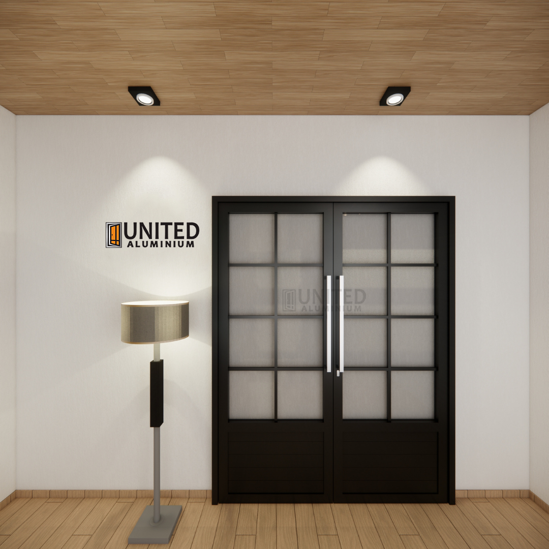 Pintu Utama Aluminium Kaca Double List Ornamen Tipe P203